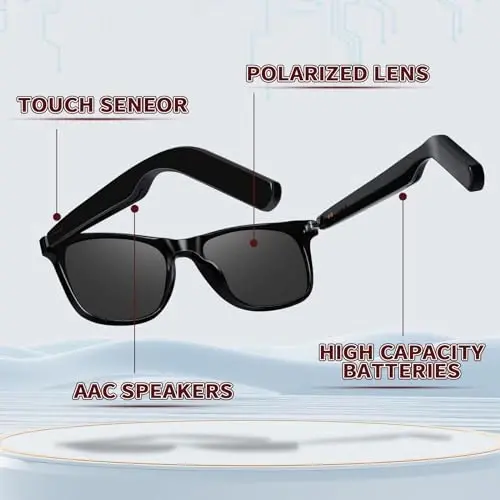ReyDix Polarized Smart Glasses for Men with AAC Speaker Open Ear Music | Touch Control Remote Photo Hand-Free Calling, Unisex Audio Intelligent Bluetooth 5.0 Sunglasses, Great Gift for Friends - 5