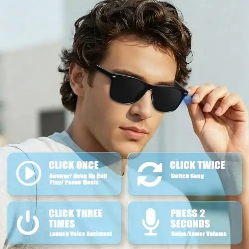 ReyDix Smart Glass for Men, Bluetooth Audio Sunglasses Color-Change Lenses | Speakers Touch Control Unisex Intelligent for Indoor Outdoor Walking Working - 4