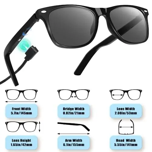 ReyDix Smart Glass for Men, Bluetooth Audio Sunglasses Color-Change Lenses | Speakers Touch Control Unisex Intelligent for Indoor Outdoor Walking Working - 6