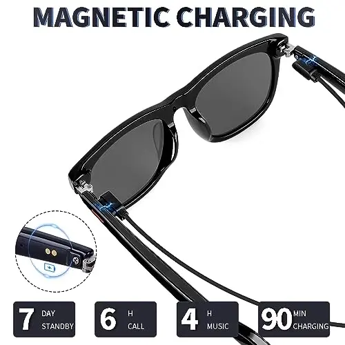 ReyDix Smart Glasses Bluetooth Sunglasses for Men Women with Automatic Power On Off Open Ear Music Voice Assistant, Unisex Audio Intelligent Sunglasses Fits Smaller Faces, Great for Friends Family - 4