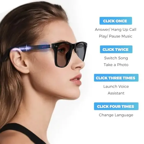 ReyDix Smart Glasses for Men, Bluetooth Sunglasses Color-Change Lenses | Automatic Power On Off UV Protection Anti-blue Lens Speakers Touch Control for Indoor Outdoor Walking Working - 3