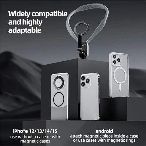 REYGEAK Magnetic Neck Phone Mount, 2024 New POV/Vlog Phone Holder for Magsafe iPhone 15/14/13/12 Pro Mini/Plus/Pro/Pro Max, Hands Free Chest Stand Video Recording for Android Phone Accessory (Grey) - REYGEAK (1)