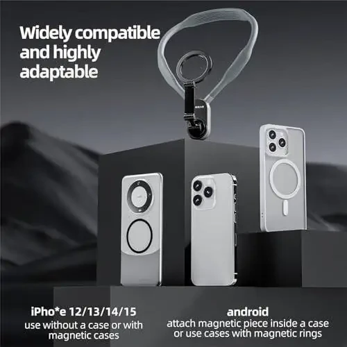REYGEAK Magnetic Neck Phone Mount, 2024 New POV/Vlog Phone Holder for Magsafe iPhone 15/14/13/12 Pro Mini/Plus/Pro/Pro Max, Hands Free Chest Stand Video Recording for Android Phone Accessory (Grey) - 2