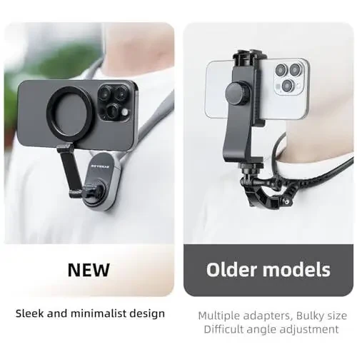 REYGEAK Magnetic Neck Phone Mount, 2024 New POV/Vlog Phone Holder for Magsafe iPhone 15/14/13/12 Pro Mini/Plus/Pro/Pro Max, Hands Free Chest Stand Video Recording for Android Phone Accessory (Grey) - 4
