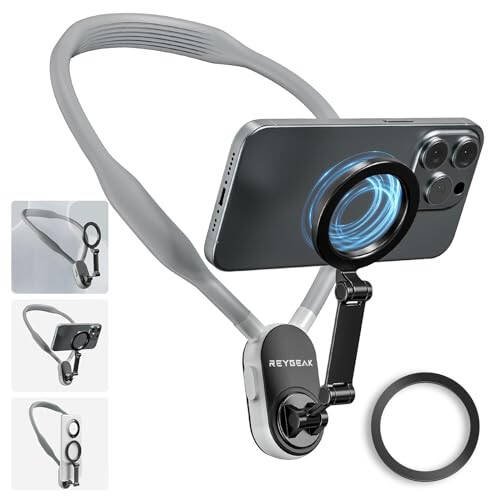 REYGEAK Magnetic Neck Phone Mount,2024 New POV/Vlog Phone Holder for Magsafe iPhone 16/15/14/13/12 Pro Mini/Plus/Pro/Pro Max,Hand Free Chest Stand Video Recording for Android Phone Accessory(Grey) - 1