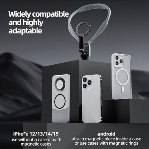 REYGEAK Magnetic Neck Phone Mount,2024 New POV/Vlog Phone Holder for Magsafe iPhone 16/15/14/13/12 Pro Mini/Plus/Pro/Pro Max,Hand Free Chest Stand Video Recording for Android Phone Accessory(Grey) - REYGEAK (1)