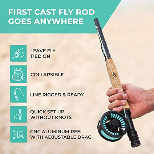 REYR GEAR - First CAST Fly Rod, Telescoping Travel Fly Rod and Reel Combo, Portable Fly Fishing Gear for Traveling and Backpacking, 4WT Fishing Rod - 3