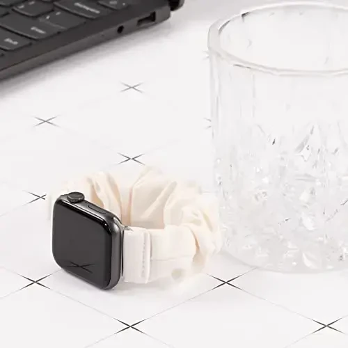 Резинки для часов Scrunchie для женщин, совместимые с ремешками Apple Watch Series 10 9 8 7 6 5 4 3 2 1 SE, мягкий эластичный сменный браслет для iWatch 38 мм 40 мм 41 мм 42 мм 44 мм 45 мм 46 мм 49 мм Ultra - 4