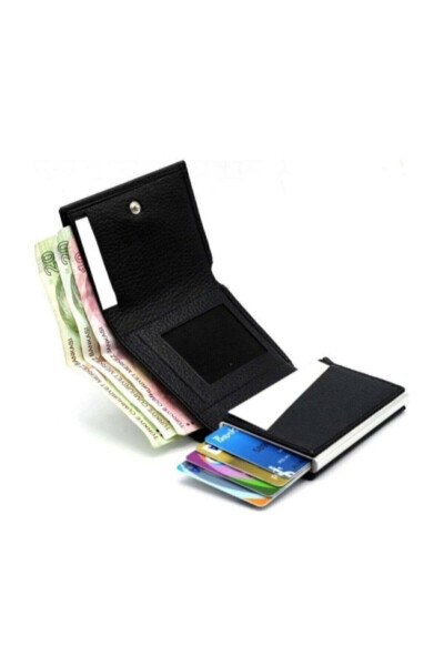 RFID Blocking Black Snap Automatic Aluminum Mechanism Unisex Wallet-Card Holder - 2