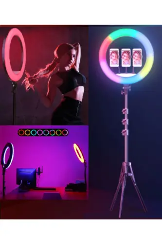 Rgb 18 Inç Ring Light 15 Renk Kumandalı Profesyonel Makyaj Kuaför Tripod - RGB 21 İNÇ RİNG LİGHT - 3