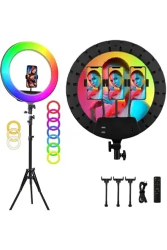 Rgb 18 Inç Ring Light 15 Renk Kumandalı Profesyonel Makyaj Kuaför Tripod - RGB 21 İNÇ RİNG LİGHT - 6