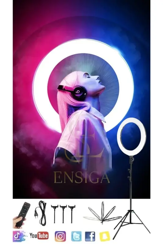 Rgb 21 Inç Ring Light 15 Renk Kumandalı Profesyonel Makyaj Kuaför Tripod-RGB - 1