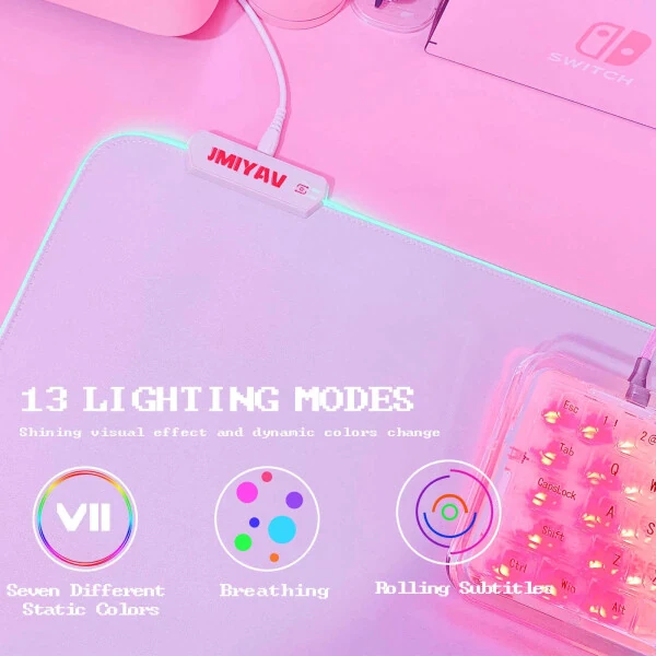 Gaming Mouse Pad White RGB Mousepad Non-Slip Rubber Base Extra Large Cool XL XXL Computer Desk Pad Gaming Accessories LED Light Up jmiyav Extended Big Keyboard and Mouse Pad for Gamer (31.5x12In) - JMIYAV (1)