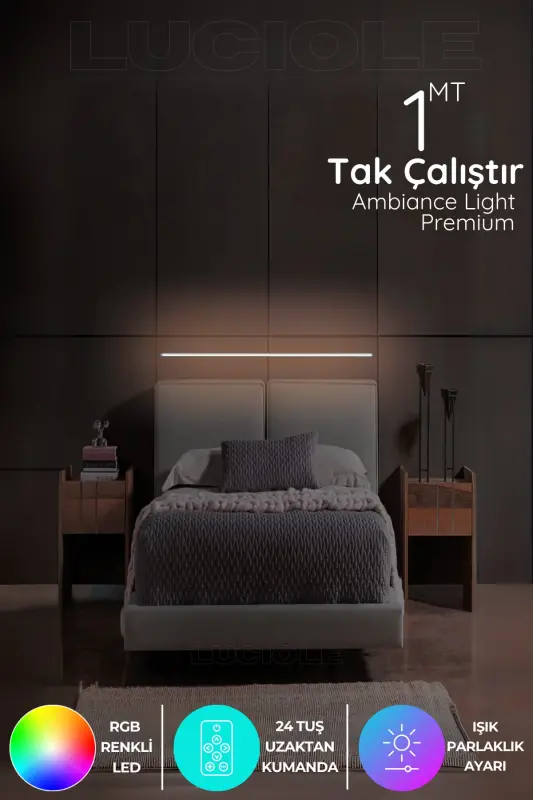 Rgb Led Abajur Aplik Gece Lambası Lambader Rangli Masofadan Boshqariladigan Yoritgich - Ledtube6-MAVI4 - 1