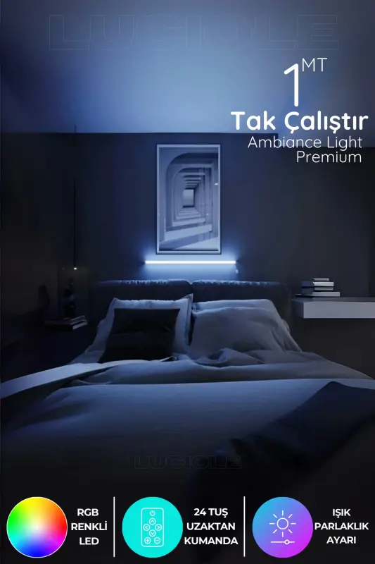 Rgb Led Abajur Aplik Gece Lambası Lambader Renkli Uzaktan Kumandalı Işık - Ledtube1-AÇIK YEŞİL - LUCIOLE
