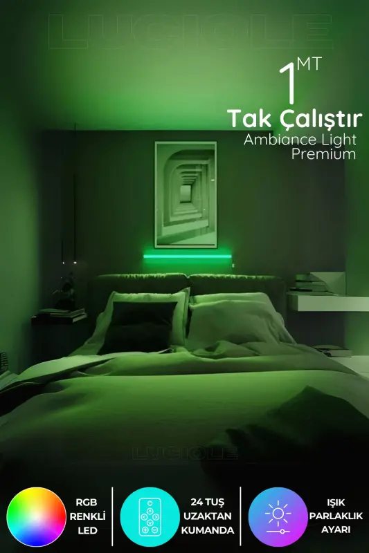 Rgb Led Abajur Aplik Gece Lambası Lambader Renkli Uzaktan Kumandalı Işık - Ledtube11-RGB2 - 1
