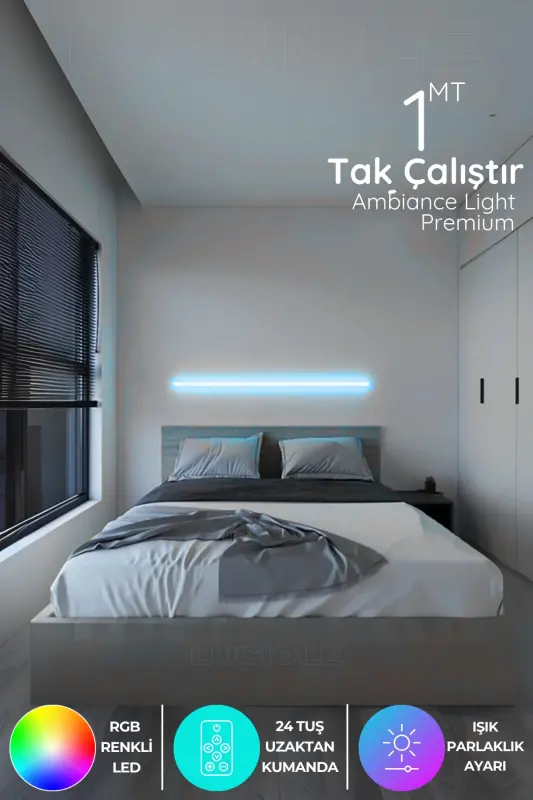Rgb Led Abajur Aplik Gece Lambası Lambader Renkli Uzaktan Kumandalı Işık - Ledtube12-RGB4 - 1