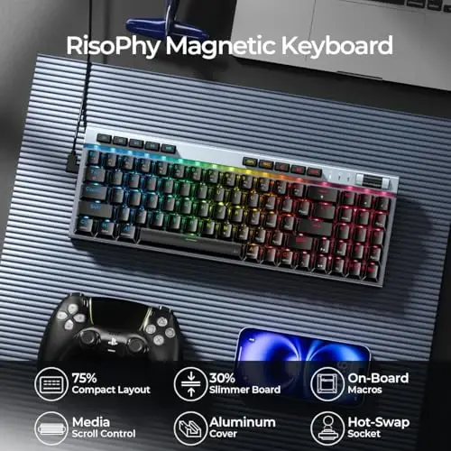 RGB Mechanical GamingKeyboard, 78 Keys Hot-Swap Mechanical Keyboard With Magnetic Red Switches, Ergonomic Keyboard with Aluminum Cover/Media Keys/Software/Dual System WiredKeyboard for PC/Mac Gamer - RISOPHY (1)