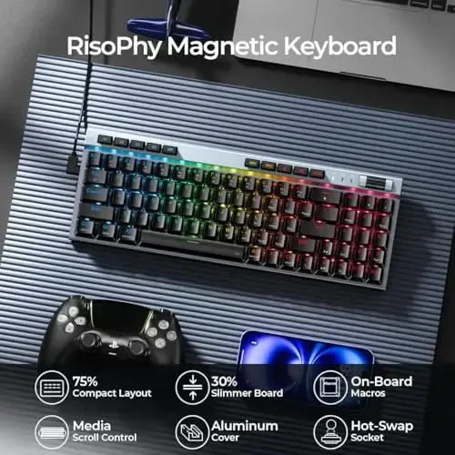 RGB Mechanical GamingKeyboard, 78 Keys Hot-Swap Mechanical Keyboard With Magnetic Red Switches, Ergonomic Keyboard with Aluminum Cover/Media Keys/Software/Dual System WiredKeyboard for PC/Mac Gamer - 2