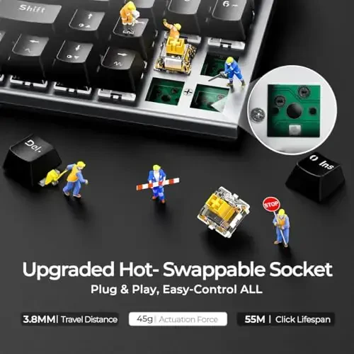 RGB Механическая игровая клавиатура, 78 клавиш, механическая клавиатура с горячей заменой и магнитными красными переключателями, эргономичная клавиатура с алюминиевой крышкой/медиа-клавишами/программным обеспечением/двойной системой проводной клавиатуры для ПК/Mac Gamer - 4