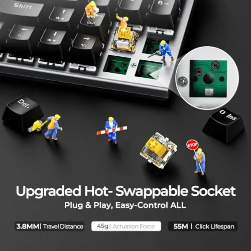 RGB Механическая игровая клавиатура, 78 клавиш, механическая клавиатура с горячей заменой и магнитными красными переключателями, эргономичная клавиатура с алюминиевой крышкой/медиа-клавишами/программным обеспечением/двойной системой проводной клавиатуры для ПК/Mac Gamer - 4