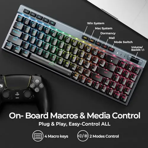 RGB Механическая игровая клавиатура, 78 клавиш, механическая клавиатура с горячей заменой и магнитными красными переключателями, эргономичная клавиатура с алюминиевой крышкой/медиа-клавишами/программным обеспечением/двойной системой проводной клавиатуры для ПК/Mac Gamer - 5