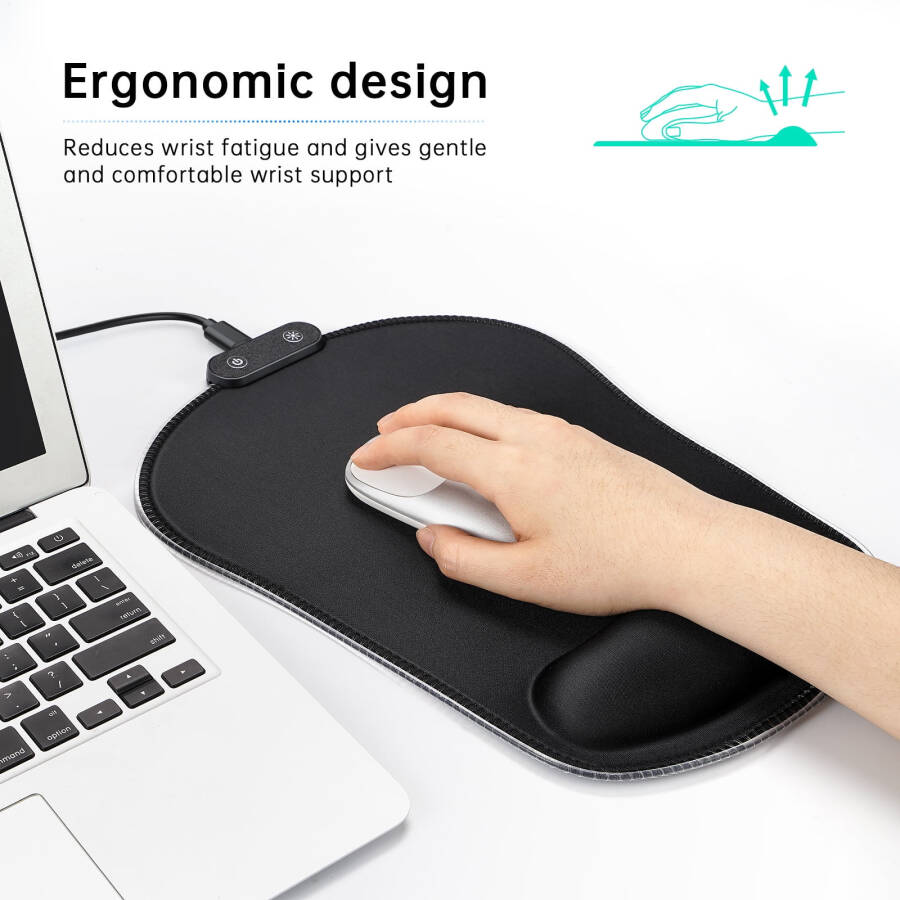 RGB Mouse Pad with Wrist Rest, Jelly Comb LED Gaming Mouse Pad with Memory Foam Wrist Support, Pain Relief Mousepad with Non-Slip Rubber Base - 13