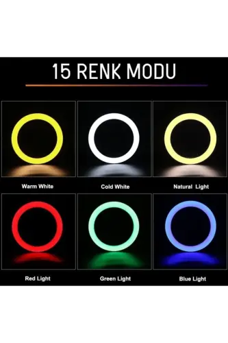 Rgb Ring Light Youtuber Tiktok Chekim Telefon Tutuvchi Rangli Makiyaj Chirog'i 10 Dyuym +2. Mt Tripod-RANGli 10 - 4
