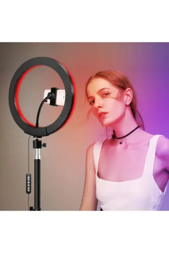 Rgb Ring Light Youtuber Tiktok Chekim Telefon Tutuvchi Rangli Makiyaj Chirog'i 10 Dyuym +2. Mt Tripod-RANGli 10 - 1