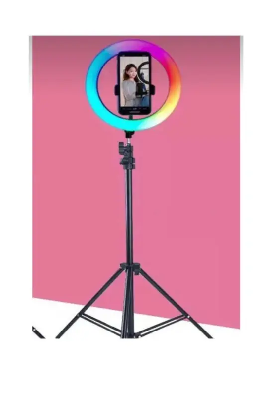 Rgb Ring Light Youtuber Tiktok Shooting Phone Holder Colorful Makeup Light 10 Inch +2 Mt Tripod-RENKLİ 10 - 3
