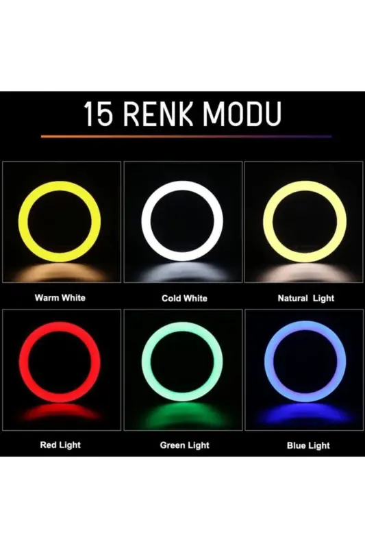 Rgb Ring Light Youtuber Tiktok Shooting Phone Holder Colorful Makeup Light 10 Inch +2 Mt Tripod-RENKLİ 10 - 4