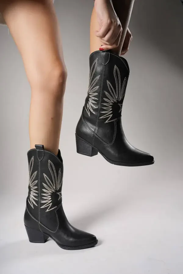 Rhifthil Women's Boots 00125001 Black Leather - 5