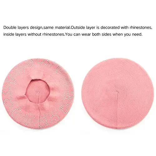 Rhinestone ayollar uchun beret shlyapalari 2 qavatli junli fransuz trikotaj shlyapa xonim qish qora - LADYBRO (1)