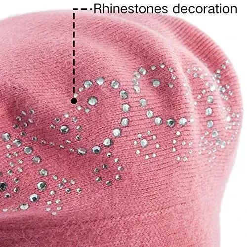 Rhinestone ayollar uchun beret shlyapalari 2 qavatli junli fransuz trikotaj shlyapa xonim qish qora - 6