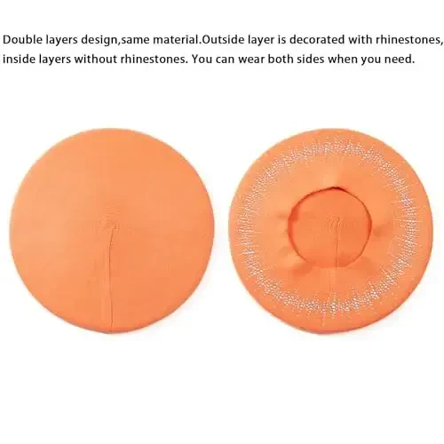 Rhinestone Beret Ayollar uchun Shapka 2 Qavatli Jun Frantsuz Trikotaj Shlyapa Qishki Qora - 5