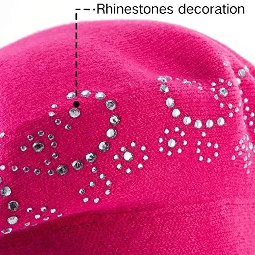 Rhinestone Beret Hats for Women 2 Layers Wool French Knit Cap Lady Winter Black - 6