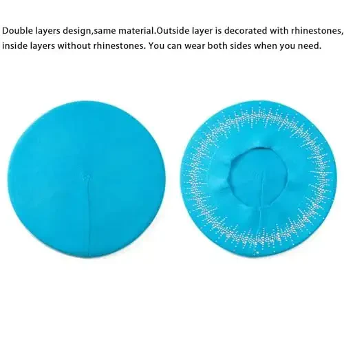 Rhinestone Beret Hats for Women 2 Layers Wool French Knit Cap Lady Winter Black - 4