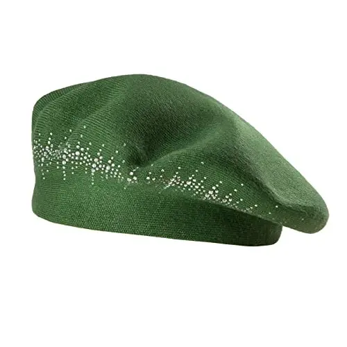 LADYBRO Rhinestone Beret Hats for Women 2 Layers Wool French Knit Cap Lady Winter Black - 5