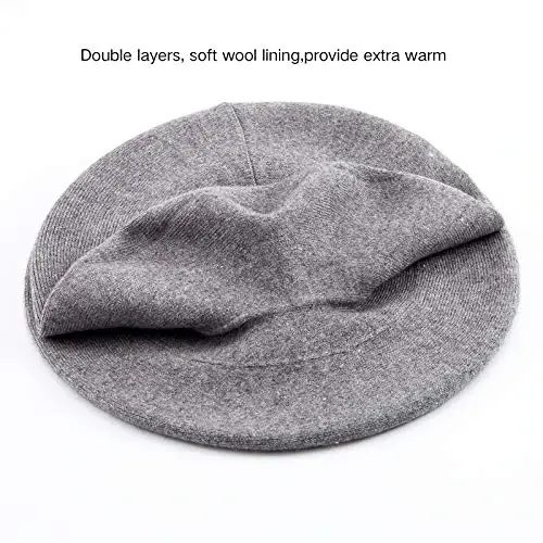 Rhinestone Beret Hats for Women 2 Layers Wool French Knit Cap Lady Winter Black - 3