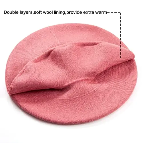 Rhinestone Beret Hats for Women 2 Layers Wool French Knit Cap Lady Winter Black - 4