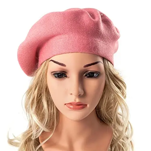 Rhinestone Beret Hats for Women 2 Layers Wool French Knit Cap Lady Winter Black - 5