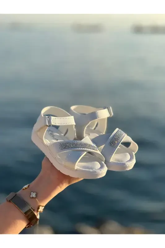 Rhinestone Chic Kid Sandals, Baby Sandals, Non-Slip Summer Children's Shoes-White Rhinestone - 2