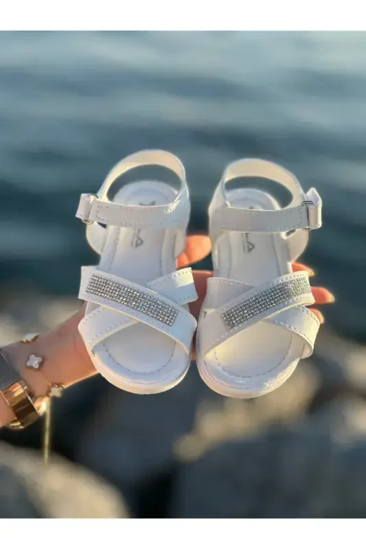 Rhinestone Chic Kid Sandals, Baby Sandals, Non-Slip Summer Children's Shoes-White Rhinestone - 4