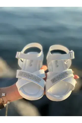 Rhinestone Chic Kid Sandals, Baby Sandals, Non-Slip Summer Children's Shoes-White Rhinestone - 5