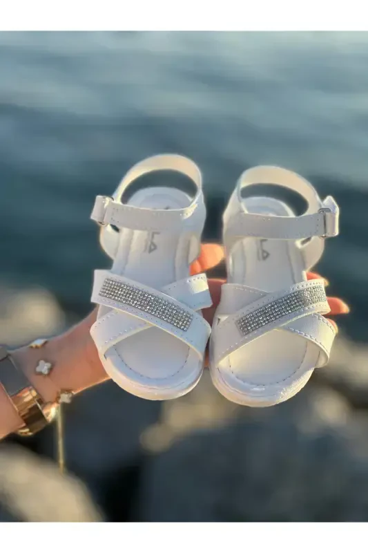 Rhinestone Chic Kid Sandals, Baby Sandals, Non-Slip Summer Children's Shoes-White Rhinestone - 6