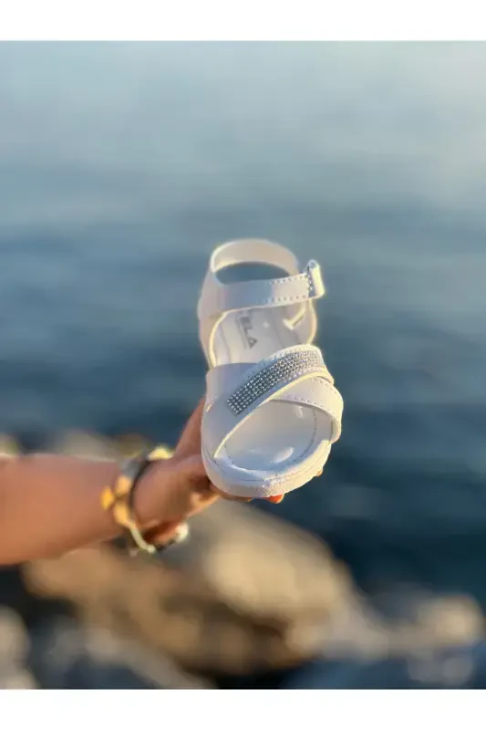 Rhinestone Chic Kid Sandals, Baby Sandals, Non-Slip Summer Children's Shoes-White Rhinestone - 7