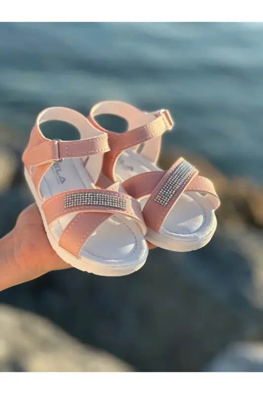 Rhinestone Chic Kids Sandals, Baby Sandals, Non-slip Summer Children's Shoes - Pink Rhinestone - 3