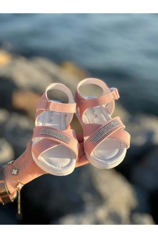 Rhinestone Chic Kids Sandals, Baby Sandals, Non-slip Summer Children's Shoes - Pink Rhinestone - 4