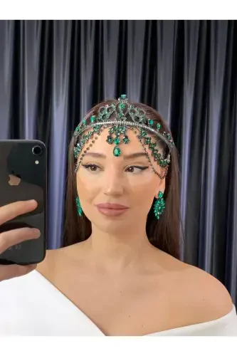Rhinestone Headband Bridal Wedding Engagement Henna Headband Hurrem-EMERALD - 1