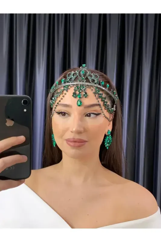 Rhinestone Headband Bridal Wedding Engagement Henna Headband Hurrem-EMERALD - 1